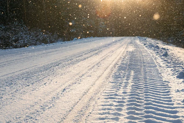 Schnee Winterliche Straße Gefroren — Stockfoto