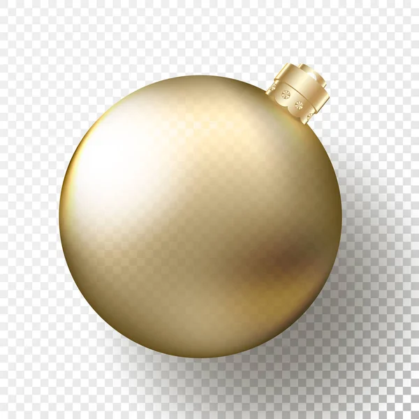 Natal realista ou Ano Novo Bauble transparente, esferas ou bolas em cor dourada metálica com tampa decorativa de ouro e sombra. Ilustração vetorial eps10 — Vetor de Stock