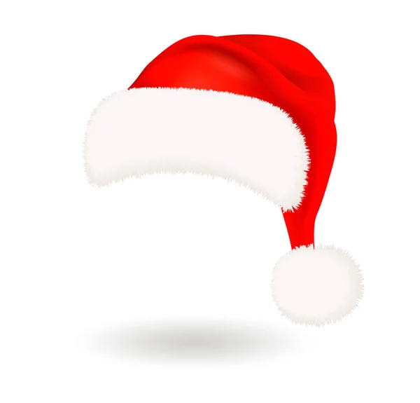 Einzelnen realistischen roten Weihnachtsmann Hut mit flauschigem Pelzbommel isoliert auf weißem Hintergrund. Vektorillustration — Stockvektor