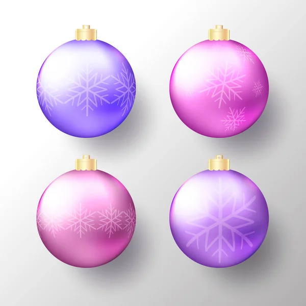 Conjunto Bolas Realistas Navidad Año Nuevo Transparentes Esferas Bolas Colores — Vector de stock