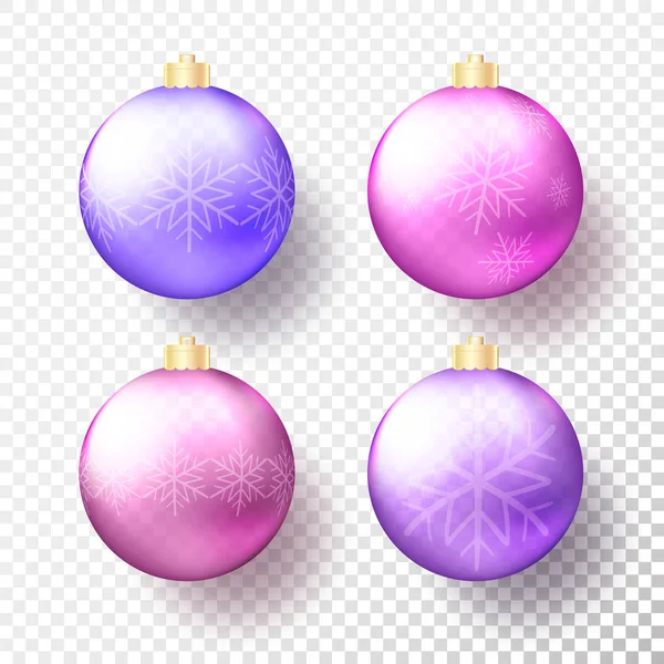 Conjunto Quatro Realista Colorido Natal Ano Novo Transparente Baubles Esferas — Vetor de Stock