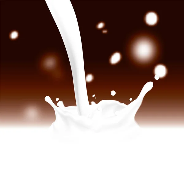 Abstrakta realistiska mjölk droppe med stänk på brun choklad färgbakgrund med suddig fallande eller flygande droppar. Vektorillustration — Stock vektor