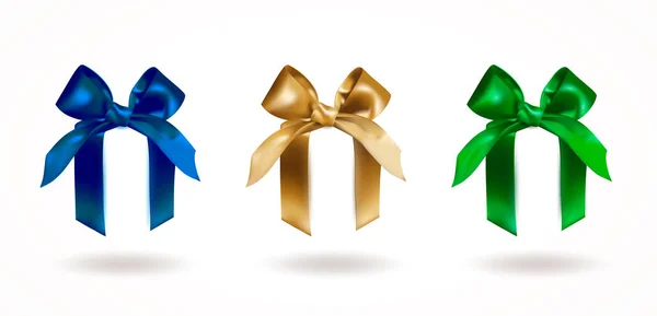 Conjunto Tres Arcos Elegantes Azules Dorados Verdes Con Nudos Objeto — Vector de stock