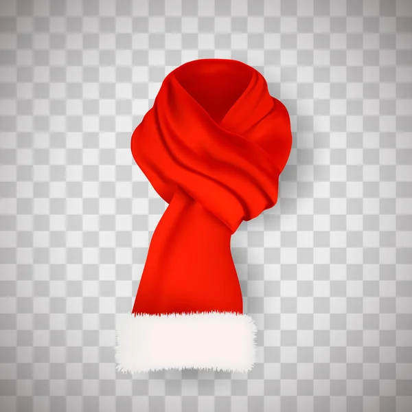 Bright Red Scarf White Fluffy Edging Santa Claus Winter Accessory — Stock Vector