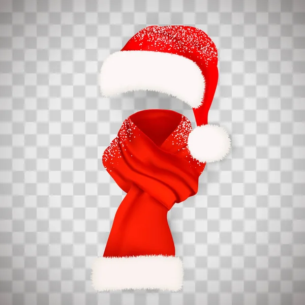Set Aus Realistischer Roter Weihnachtsmannmütze Mit Flauschigem Pelzbommel Und Langem — Stockvektor
