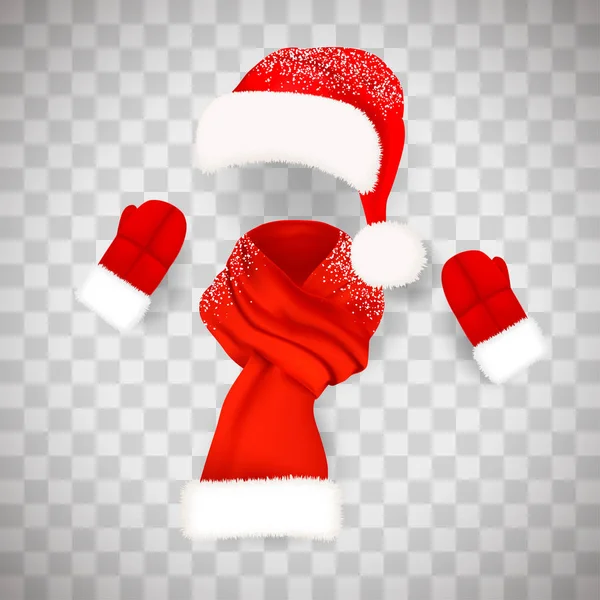 Set Aus Realistischer Roter Weihnachtsmannmütze Mit Flauschigem Pelzbommel Und Langem — Stockvektor