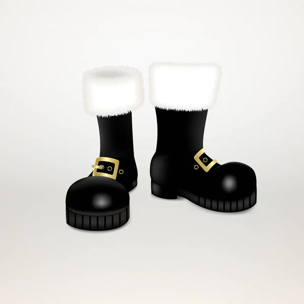 Pair Santa Claus Christmas Black High Boots Realistic Vector Illustration — Stock Vector