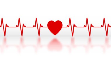 Bir ayna yansıması ile kırmızı bir sembolik kalp kardiyogram