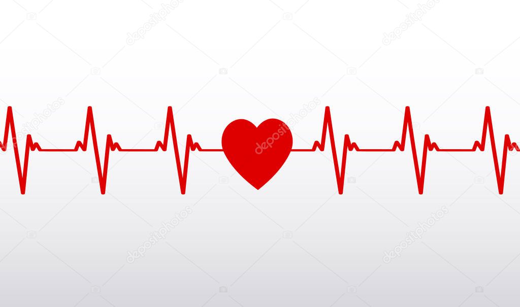 Cardiogram of a red symbolic heart isolated on white background