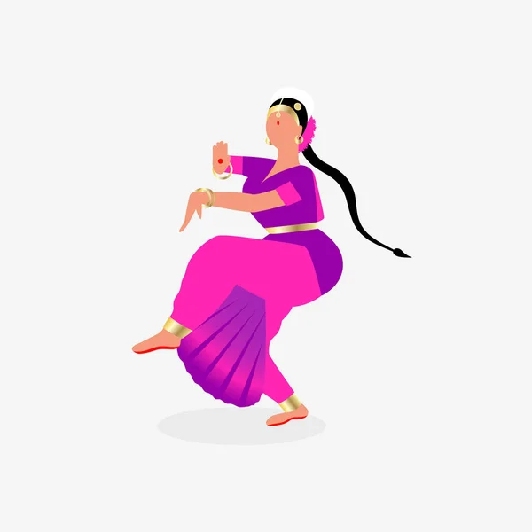 Indische Tänzerin in einem traditionellen Sari-Kleid isoliert auf weißem Hintergrund — Stockvektor