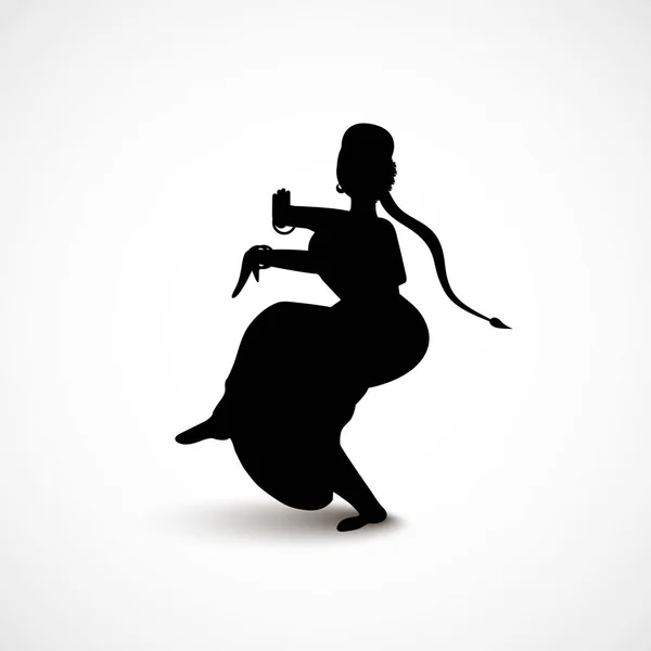 Silhouette of Indian dancing woman dressed in a traditional sari dress isolated on white backgroung — Stock Vector