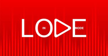 Aşk modunda oyun düğmesini kullanarak ses dalgası ekolayzır ile parlak kırmızı arka plan beyaz yazıt '.