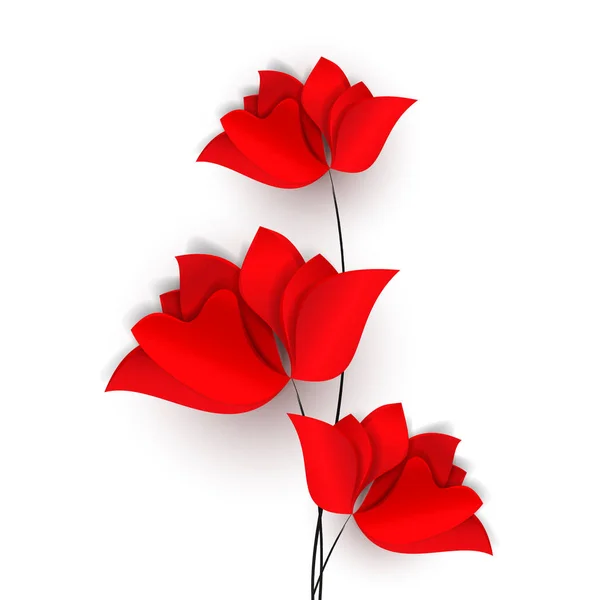 Три Красных Абстрактных Цветка Маки Тюльпаны Розы Весной Яркая Бумага — стоковый вектор