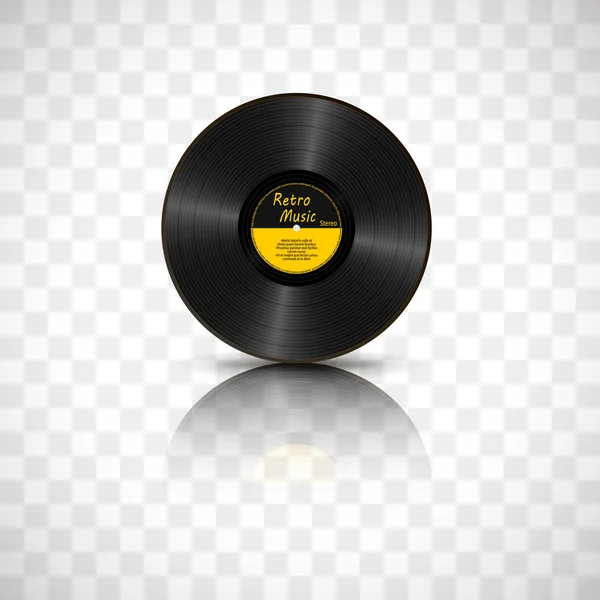 Realistinen Black Vinyl Record. Retro Sound Carrier peili heijastus eristetty läpinäkyvä tausta — vektorikuva