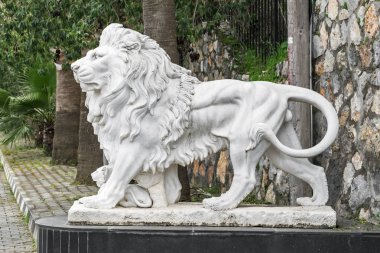 Bir aslan ve aslan yavrusu girişinde şehir heykel. Yerel bir simge