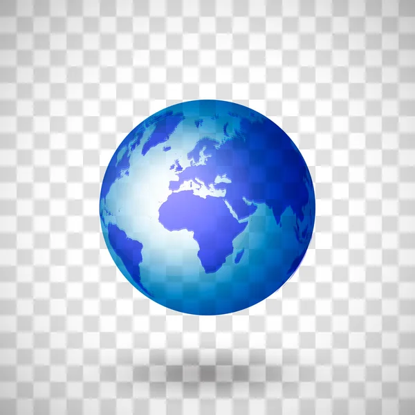 Διαφανής μπλε πλανήτης γη σε διαφανές φόντο. Μεμονωμένο αντικείμενο με σκιά. — Διανυσματικό Αρχείο