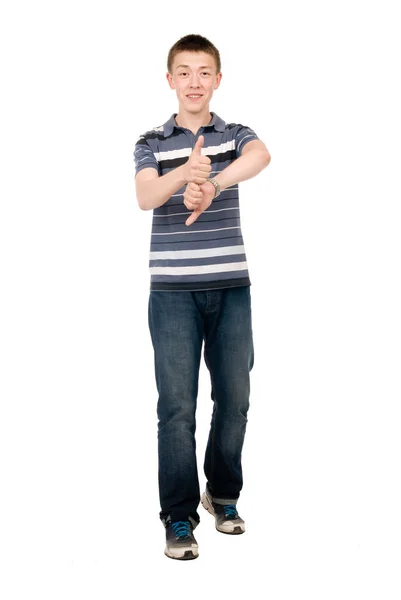 Young handsome man over isolated background Doing thumbs up and down, disagreement and agreement expression. — Stock Photo, Image