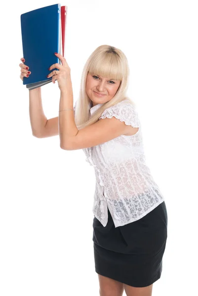 Веселая молодая женщина с бизнес папками . — стоковое фото