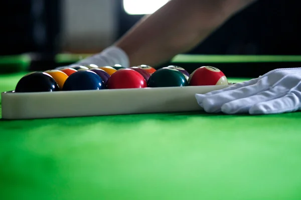 Man Hand Cue Arm Playing Snooker Game Preparing Aiming Shoot — Stock Photo, Image