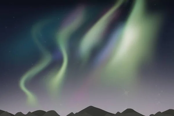 Luci Settentrionali Multicolori Aurora Borealis Paesaggio Sfondo Montagna Template Illustrazione — Foto Stock