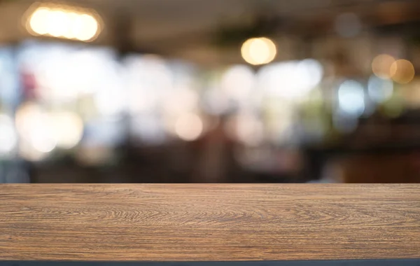 Empty Dark Wooden Table Front Abstract Blurred Bokeh Background Restaurant — Stock Photo, Image