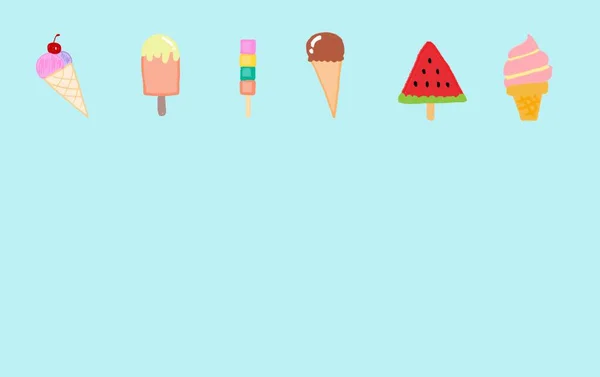 Pastel Ice Cream Hand Drawn Summer Background — Stock Photo, Image