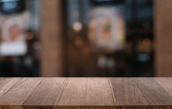 Tomma Mörka Träbord Framför Abstrakt Suddig Bokeh Bakgrund Restaurang Kan — Stockfoto