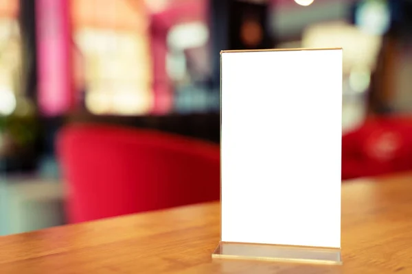 Mock Marco Menú Pie Sobre Mesa Madera Bar Restaurante Cafetería — Foto de Stock