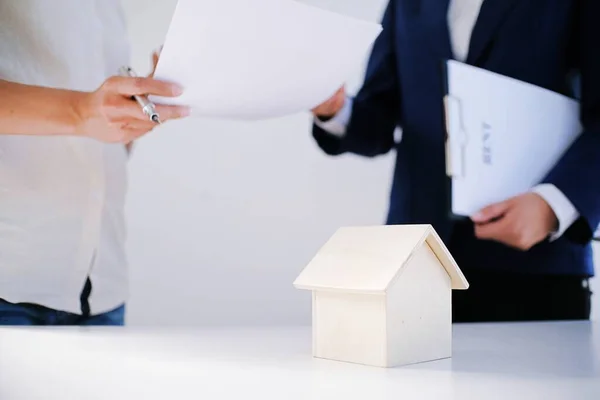 Sales Manager Giving Advice Application Form Document Mortgage Loan Offer — Stock Photo, Image