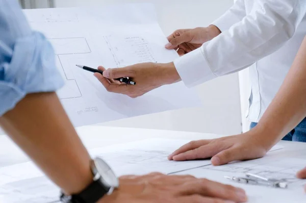 Colleagues Interior Designer Corporate Achievement Planning Design Blueprint Teamwork Concept — Stock Photo, Image