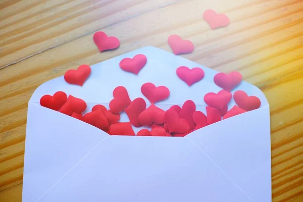 Valentines Day Love Letter Opened Envelope Many Felt Hearts Empty — Stock Photo, Image