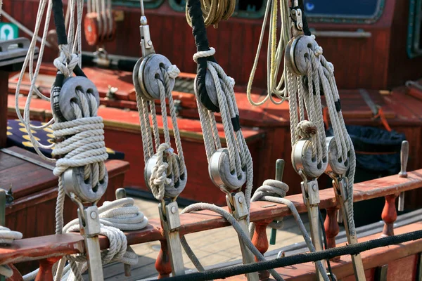 Ropes, rigging of a sailing ship.