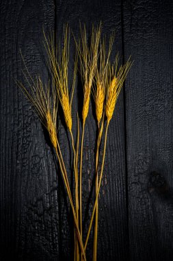 Yatay bileşim. Buğday kulaklı, siyah tahtalı bir yaşam. Aile mutluluğu kavramı