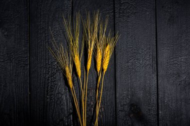 Yatay bileşim. Buğday kulaklı, siyah tahtalı bir yaşam. Aile mutluluğu kavramı