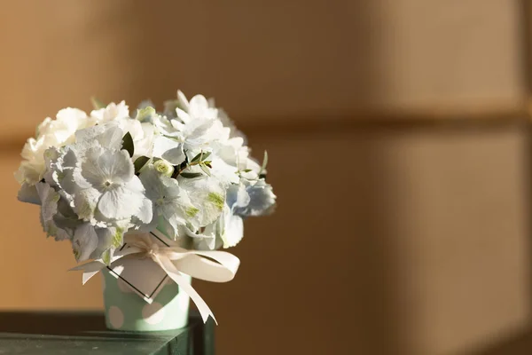 Verschiedene Blumen Einem Kasten Auf Dem Tisch Neben Dem Fenster — Stockfoto