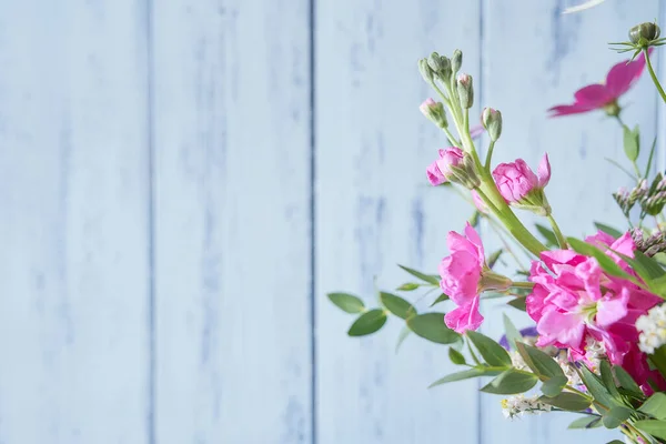 Flores Silvestres Multicolores Primer Plano Sobre Fondo Azul — Foto de Stock