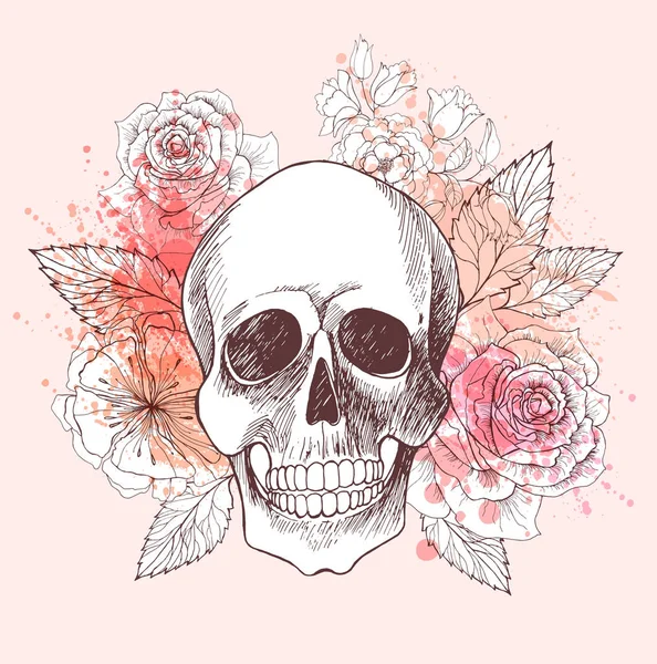 Calavera Humana Con Flores Elemento Diseño Ilustración Vectorial Vectores de stock libres de derechos