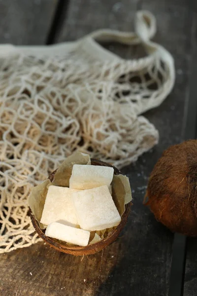 Kokosové Marmeládě Bílé Barvy Dřevěném Pozadí — Stock fotografie