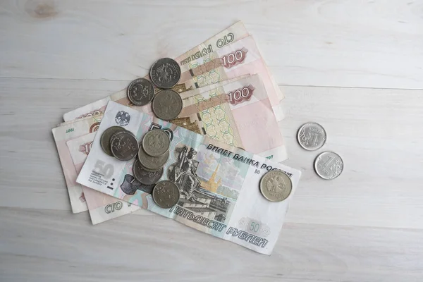 Rusland Geld Achtergrond Oogsten Van Puinbiljetten Valuta Bovenaanzicht Geld Achtergrond — Stockfoto