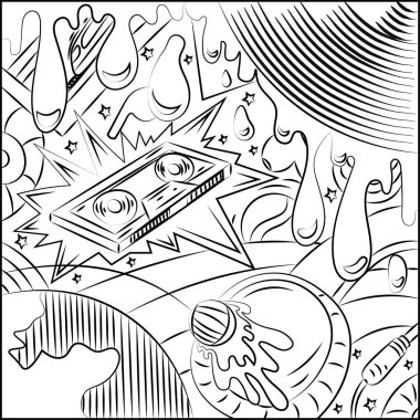 Müziğin temasında soyut vektör çizimi. Sürrealistik arkaplan resmi