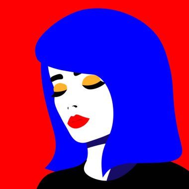 Popüler sanat tarzında genç bir kadın model. Parlak saçlı reklamcılık için seksi kız..