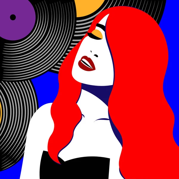 Vrouw Met Pop Art Stijl Zingt Retro Stijl Heldere Kleur — Stockvector