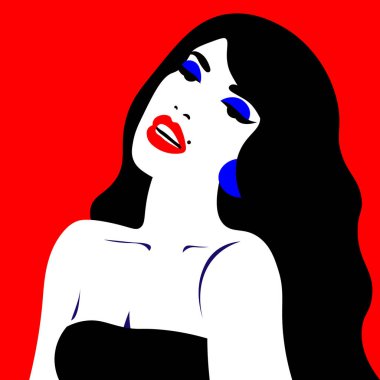 Popüler sanat tarzında genç bir kadın model. Parlak saçlı reklamcılık için seksi kadın.