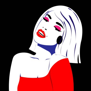 Popüler sanat tarzında genç bir kadın model. Parlak saçlı reklamcılık için seksi kadın.