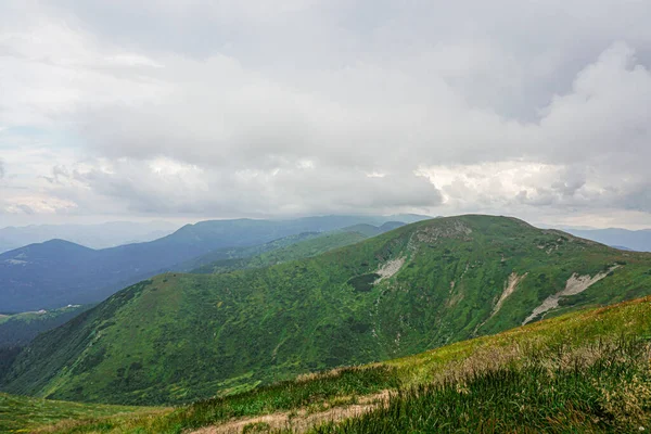 Carpatian yaz manzarası. Mavi gökyüzü arka planında orman olan dağ yolu.