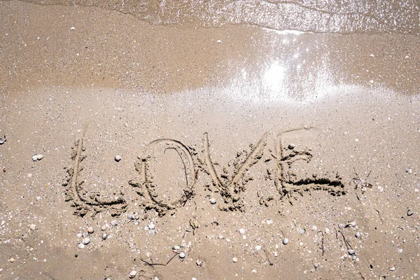 Hearts Drawn Sand Beach — Stock Photo, Image