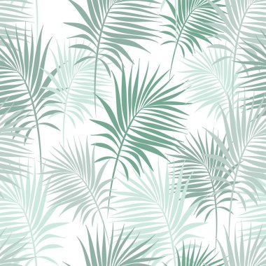 Palmiye dalları Akuamarin ve yeşil renk ile Seamless modeli. Yaz vektör çizim.