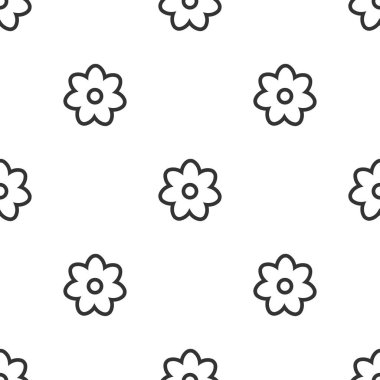 Kusursuz çiçek deseni. Beyaz arka planda siyah düz çiçekler. Vektör simetrik illüstrasyon. Doğa eko duvar kağıdı.