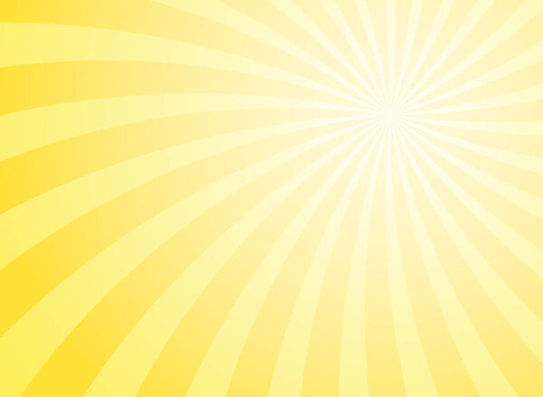 Summer sunlight background. Bright yellow color burst background. Vector illustration. Sun beam ray sunburst pattern background. Retro bright backdrop.