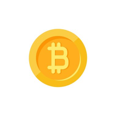 Altın bitcoin işareti. Düz sikke simge üzerinde beyaz izole. Ekonomi, finans, dijital para. Piktogram online ödeme. Vektör çizim. Kripto para birimi, sanal elektronik, internet para.